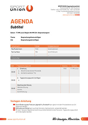 SPORTUNION Agenda-Protokoll Vorschau